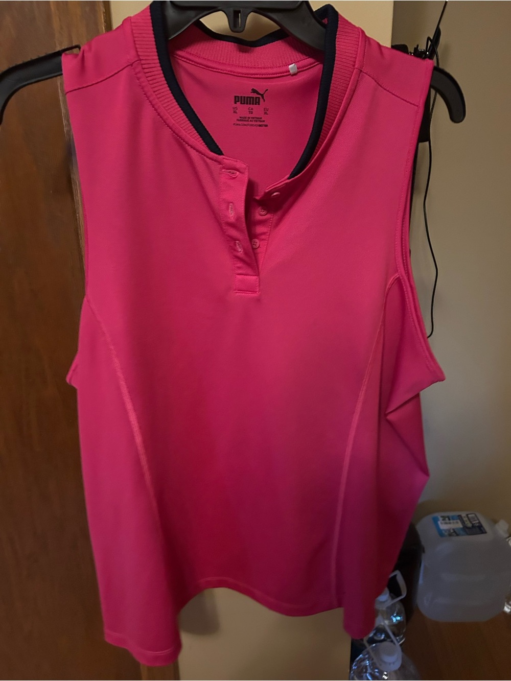 Puma Bright Pink Sleeveless Polo Tank with Black Trim